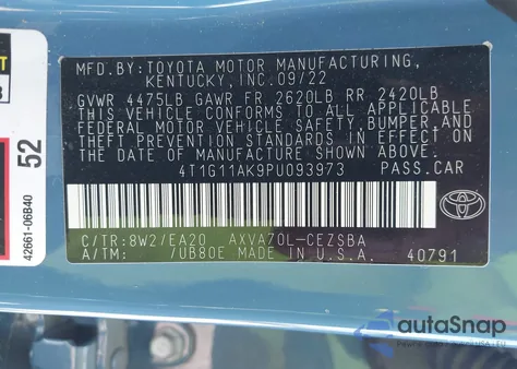 2023 Toyota Camry Se from USA, damaged, VIN 4T1G11AK9PU093973